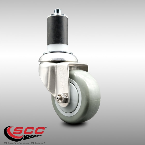 Service Caster 3 Inch 316SS Gray Polyurethane Wheel Swivel 1-5/8 Inch Expanding Stem Caster SCC-SS316EX20S314-PPUB-158 - main